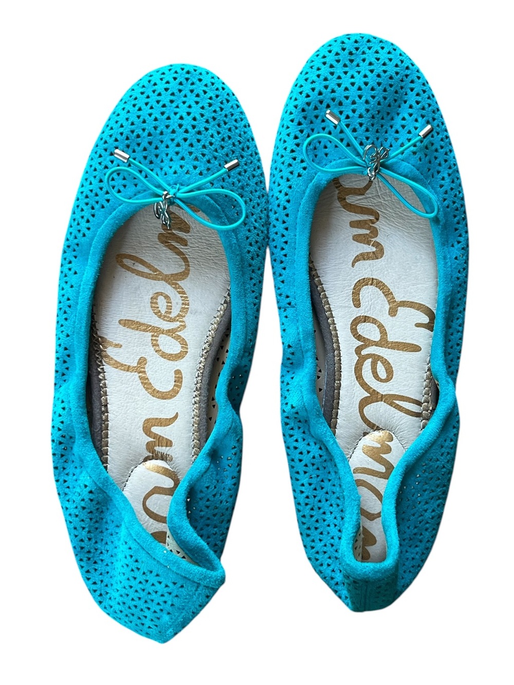 US 8 Sam Edelman Turquoise Suede Ballet Flats with Bow